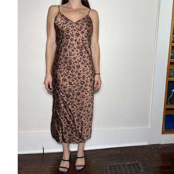 A New Day Leopard Print Satiny Midi Dress Size XS - Picture 2 of 4